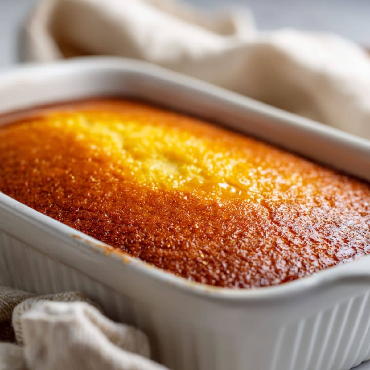 Freshly baked pudding cake straight from the oven	