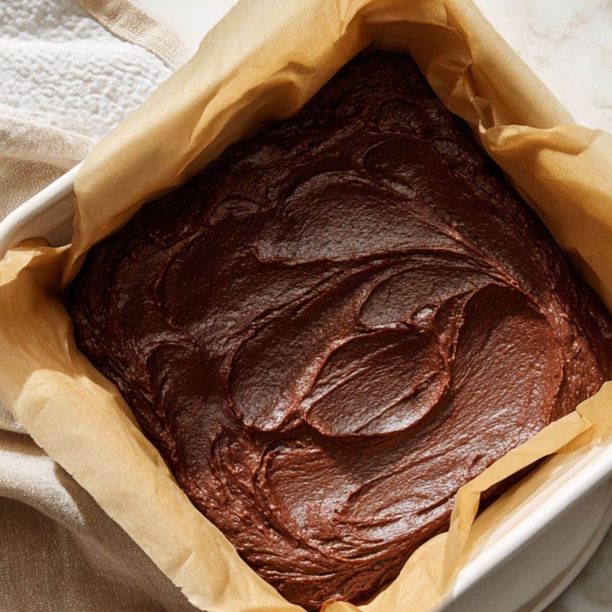 Brownie batter in pan, ready to bake or cooling