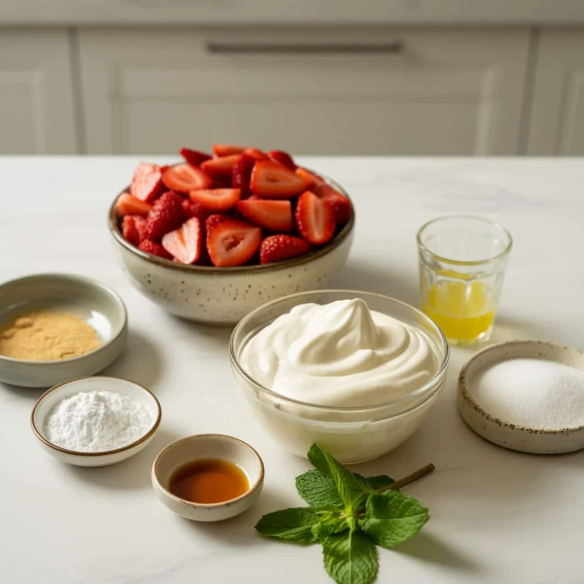 Ingredients for homemade strawberry mousse	