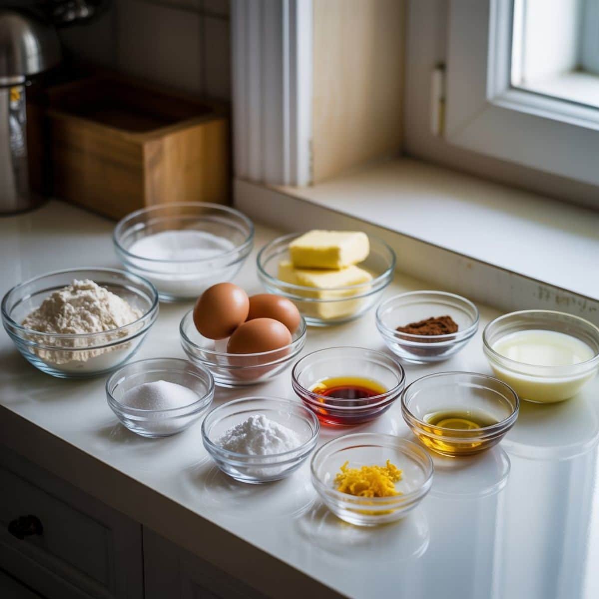Flat lay of ingredients for  anise cookies