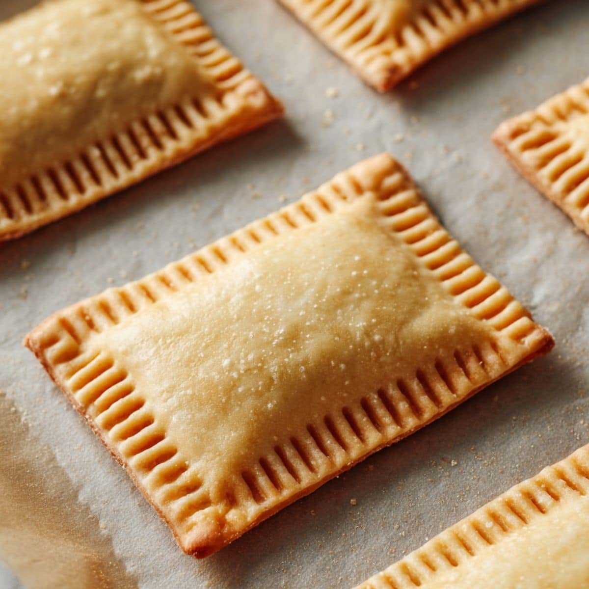 Unbaked homemade pop tarts on parchment paper before going into the oven	