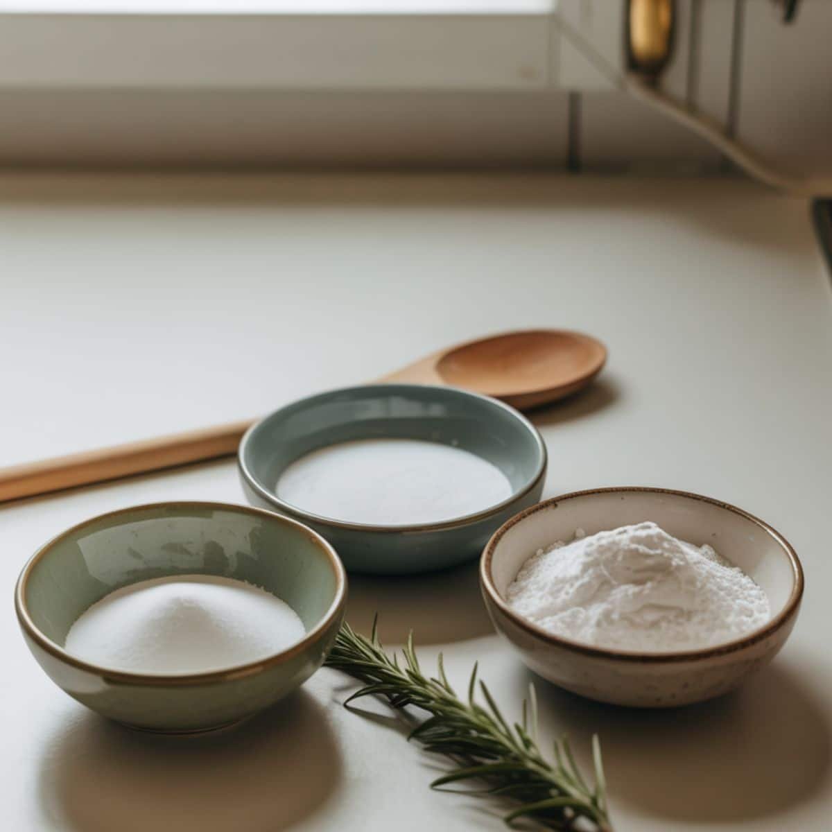Baking soda, cream of tartar, and cornstarch in small bowls
