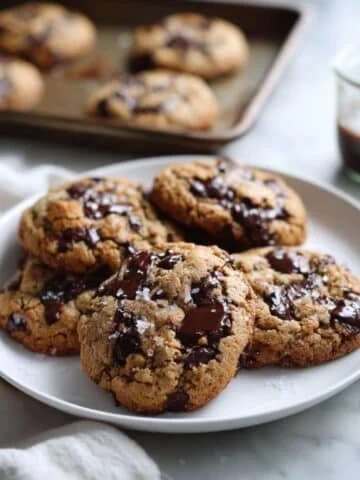 Freshly baked banana chocolate cookies with gooey chocolate chips