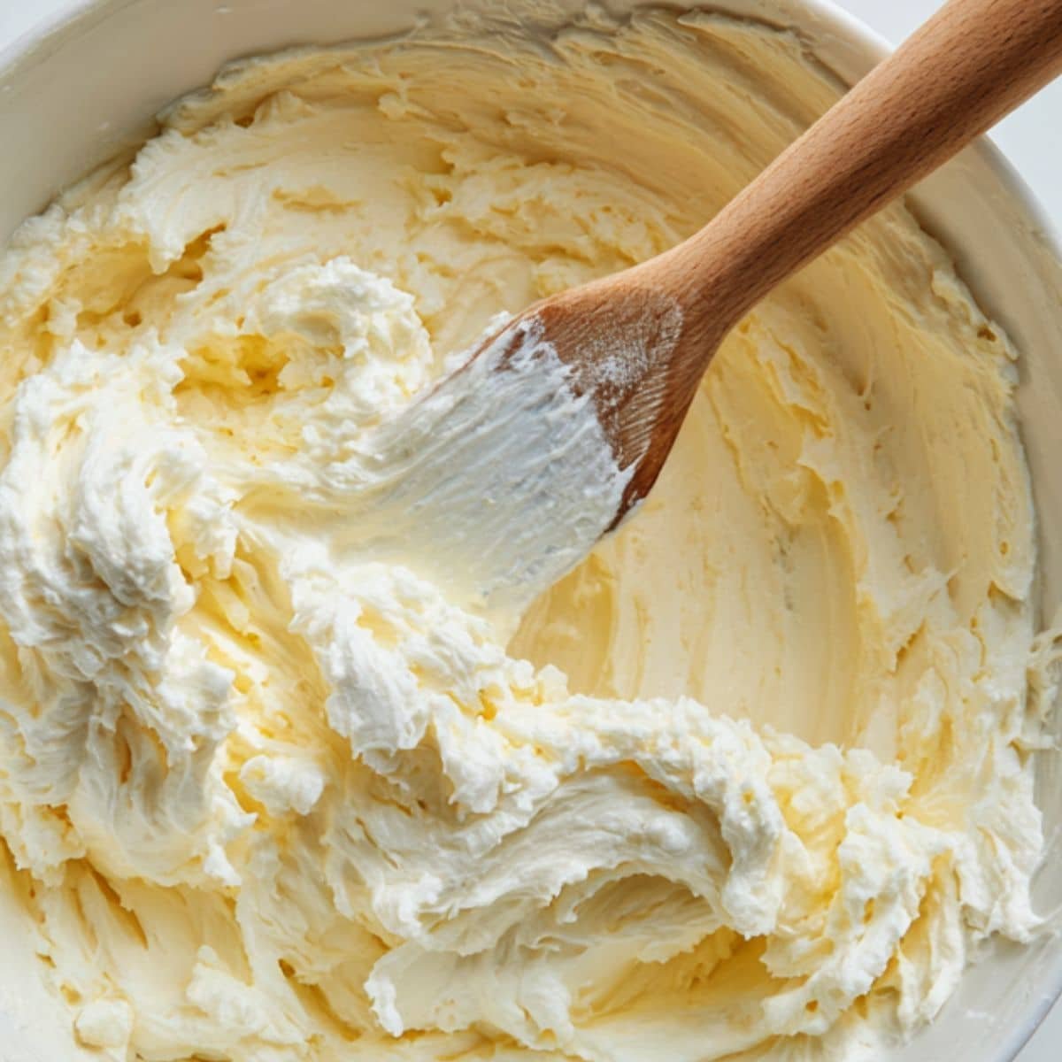 Mixing cream cheese filling by hand	