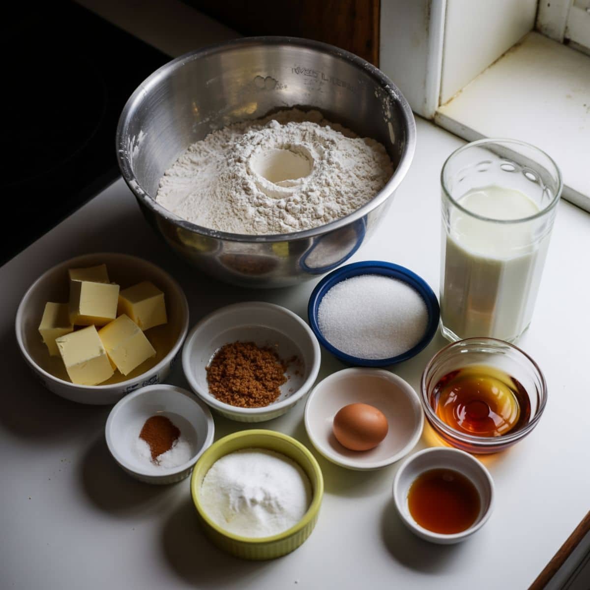 All ingredients for homemade brown sugar pop tarts laid out on a white counter	