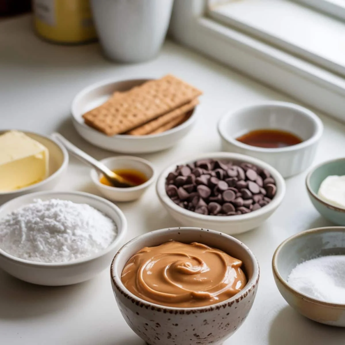All ingredients laid out for buckeye bars	