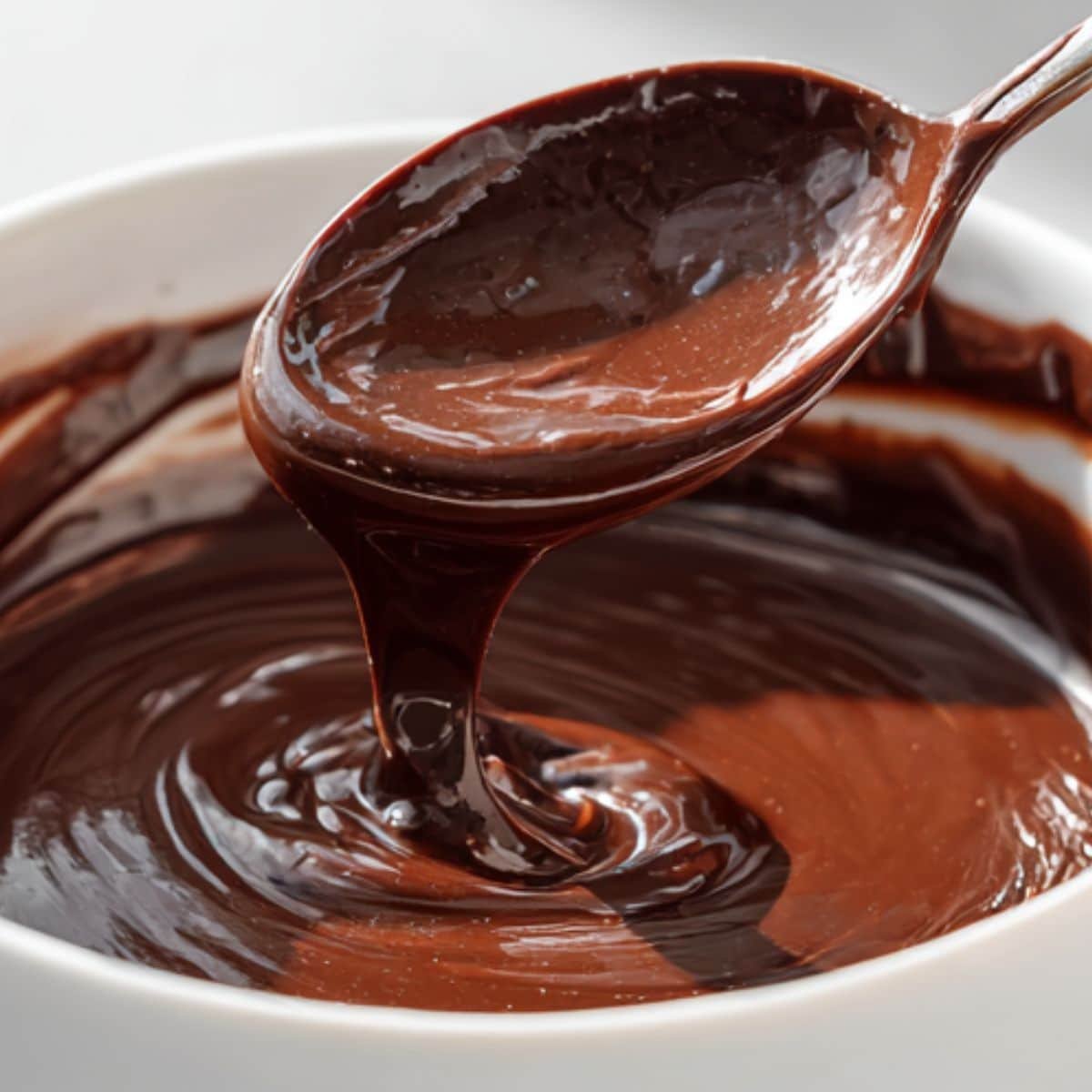 Melted chocolate being stirred in bowl	