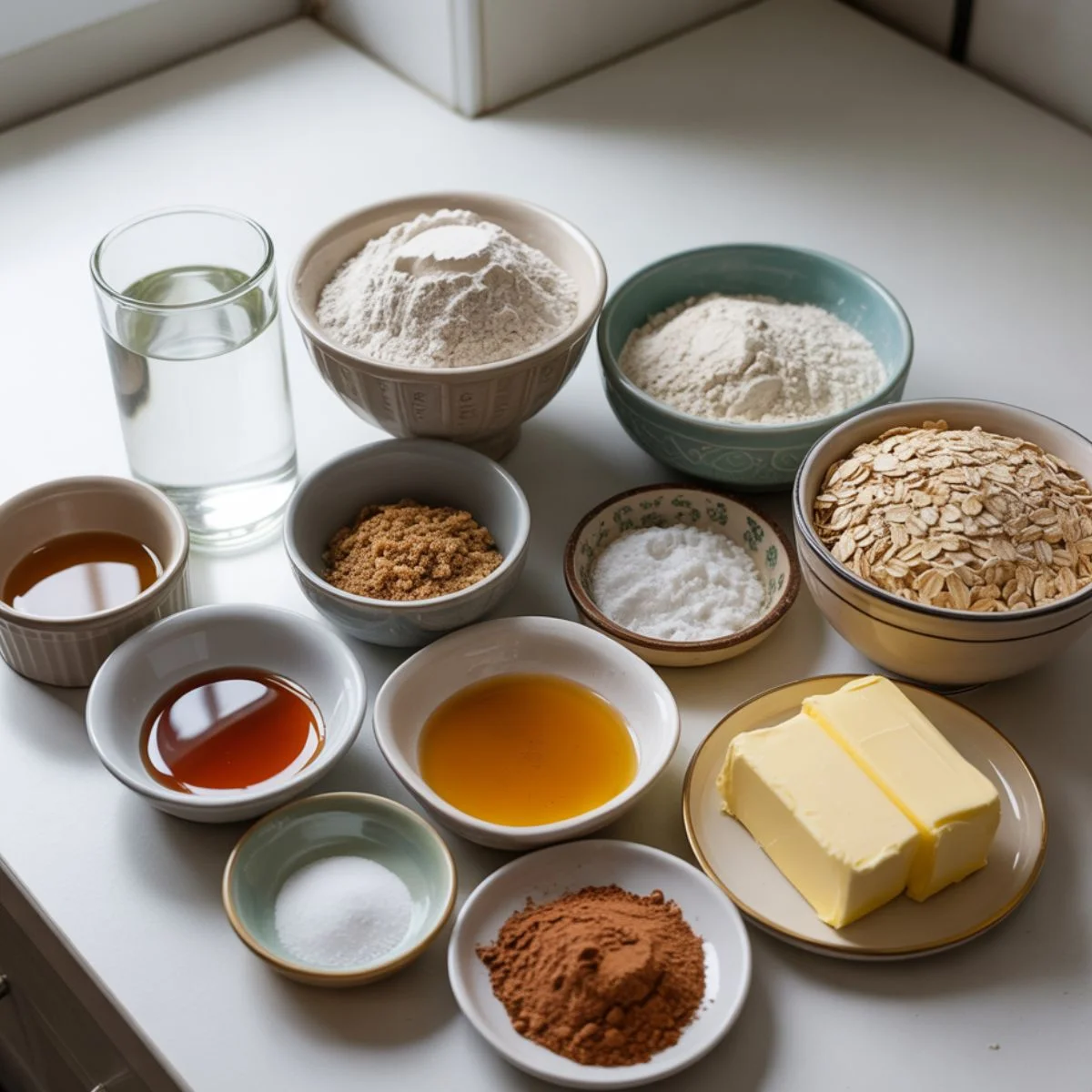 All ingredients for homemade Cheesecake Factory-style brown bread on a white counter