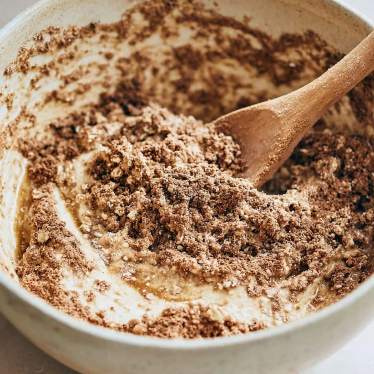 Mixing ingredients for Cheesecake Factory-style brown bread dough