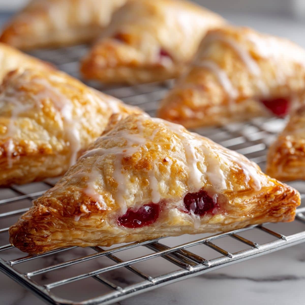 Baked cherry turnovers cooling on rack	