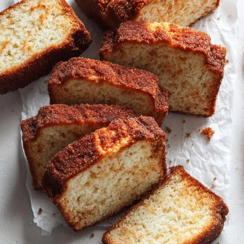 Whole loaf of cinnamon donut bread on white counter	