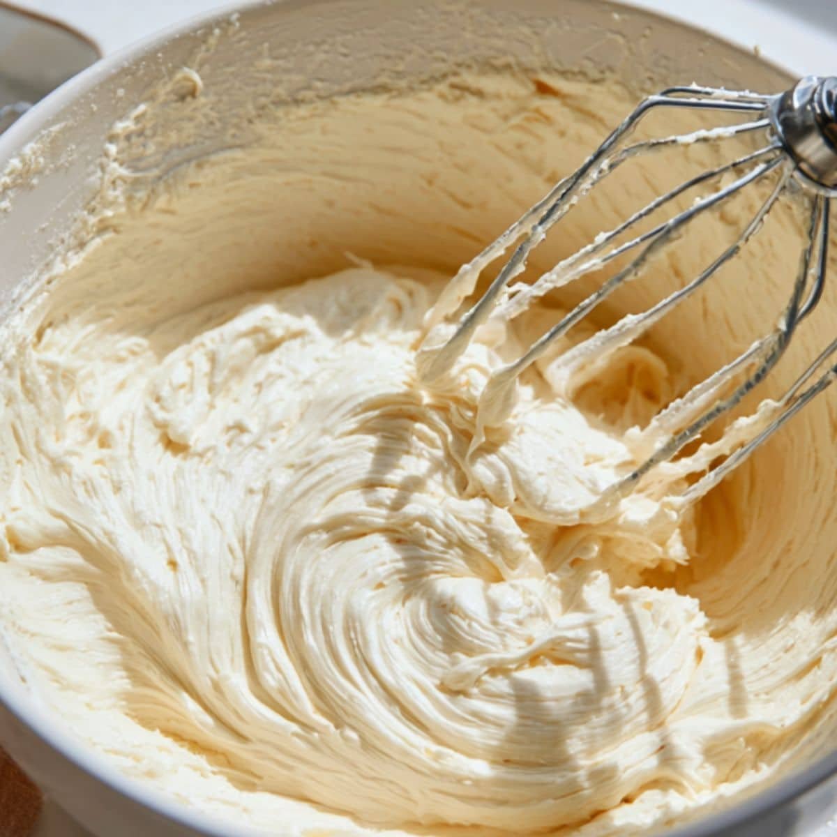 Mixing cream cheese filling for strawberry crunch cheesecake