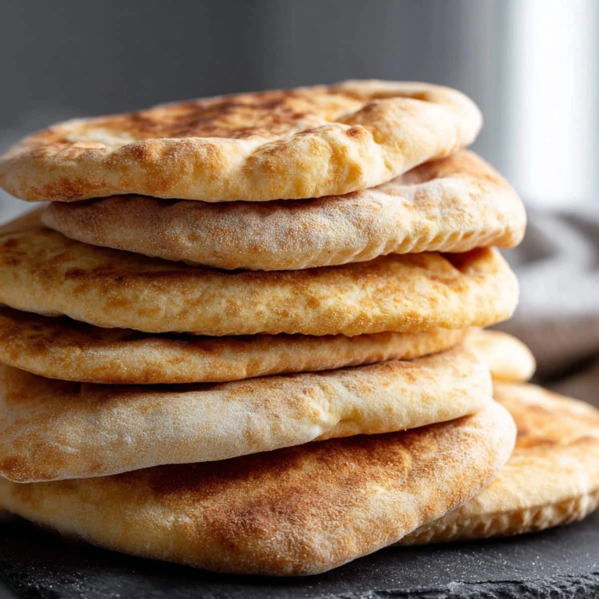 Stack of gluten free pita bread on counter