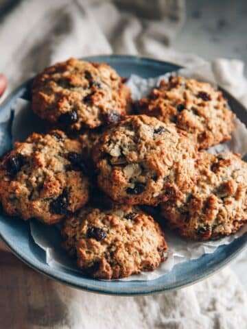 Freshly baked healthy oatmeal raisin cookies on plate