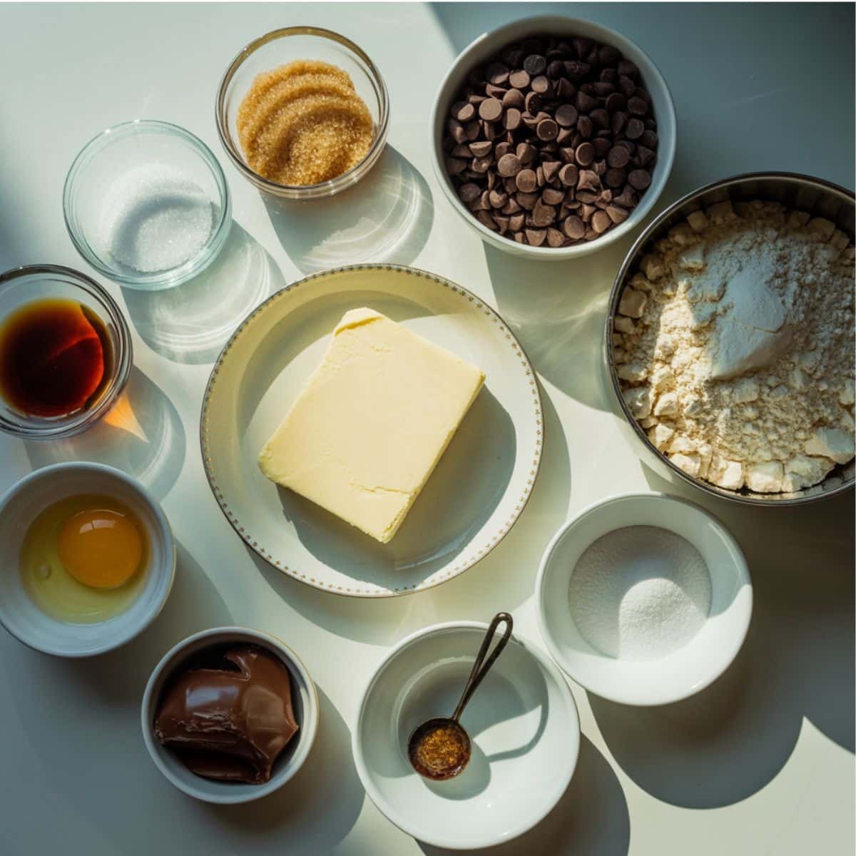 Ingredients for Nutella stuffed chocolate chip cookies	