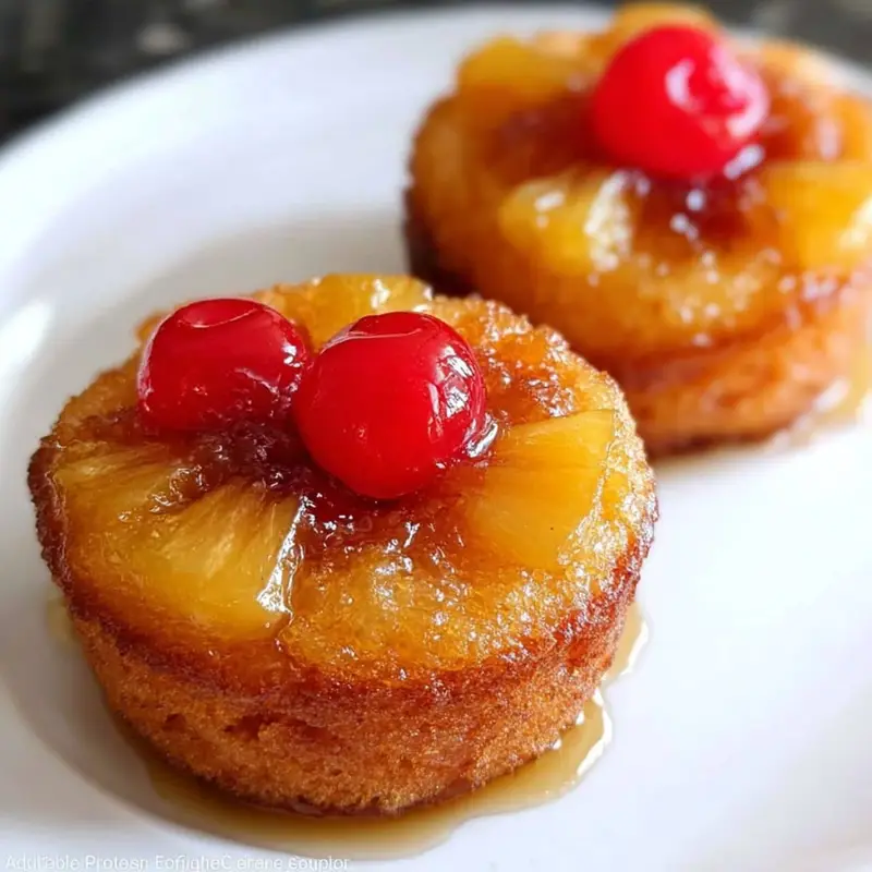 Homemade pineapple upside down cupcakes on a white kitchen counter