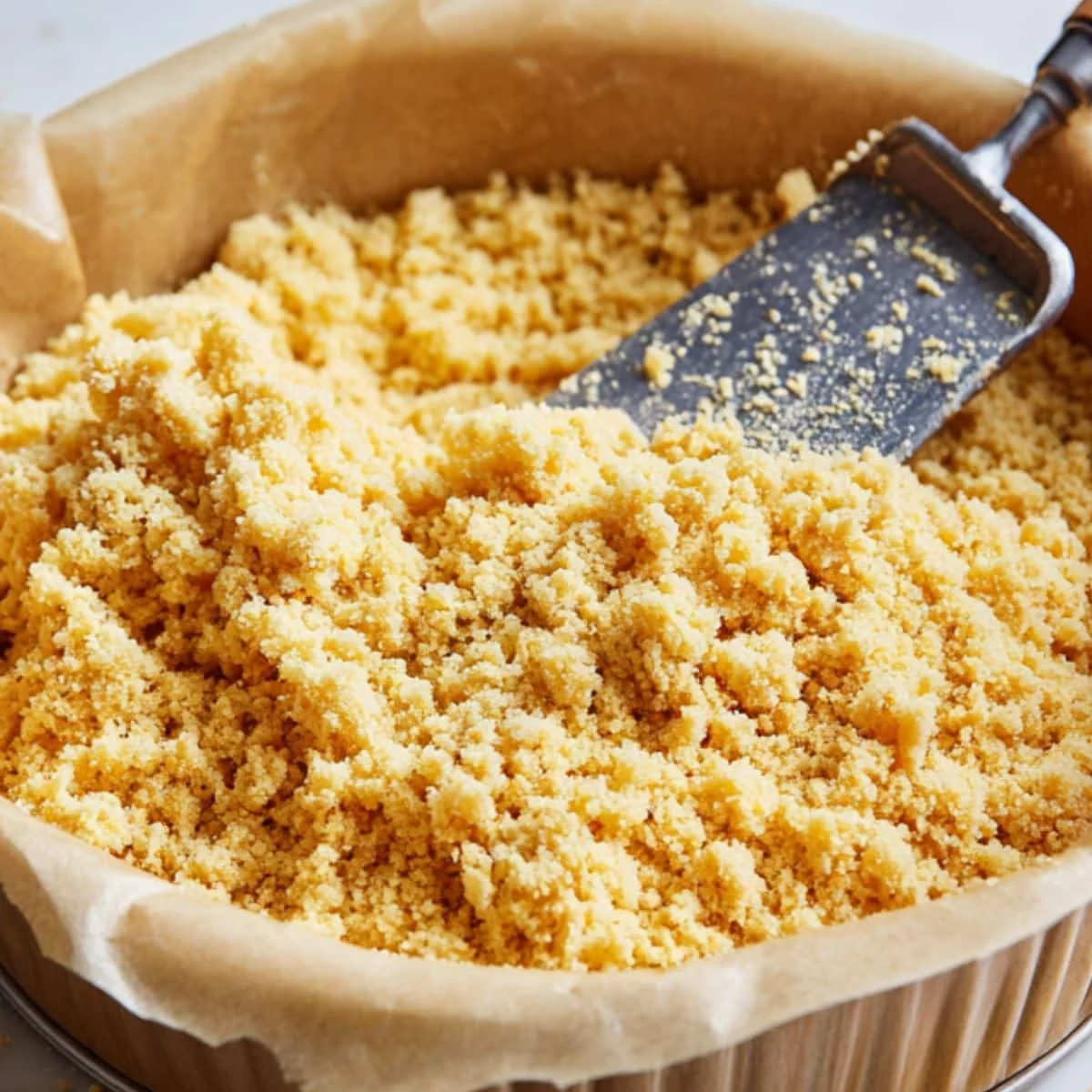 Preparing the golden Oreo crust for strawberry crunch cheesecake
