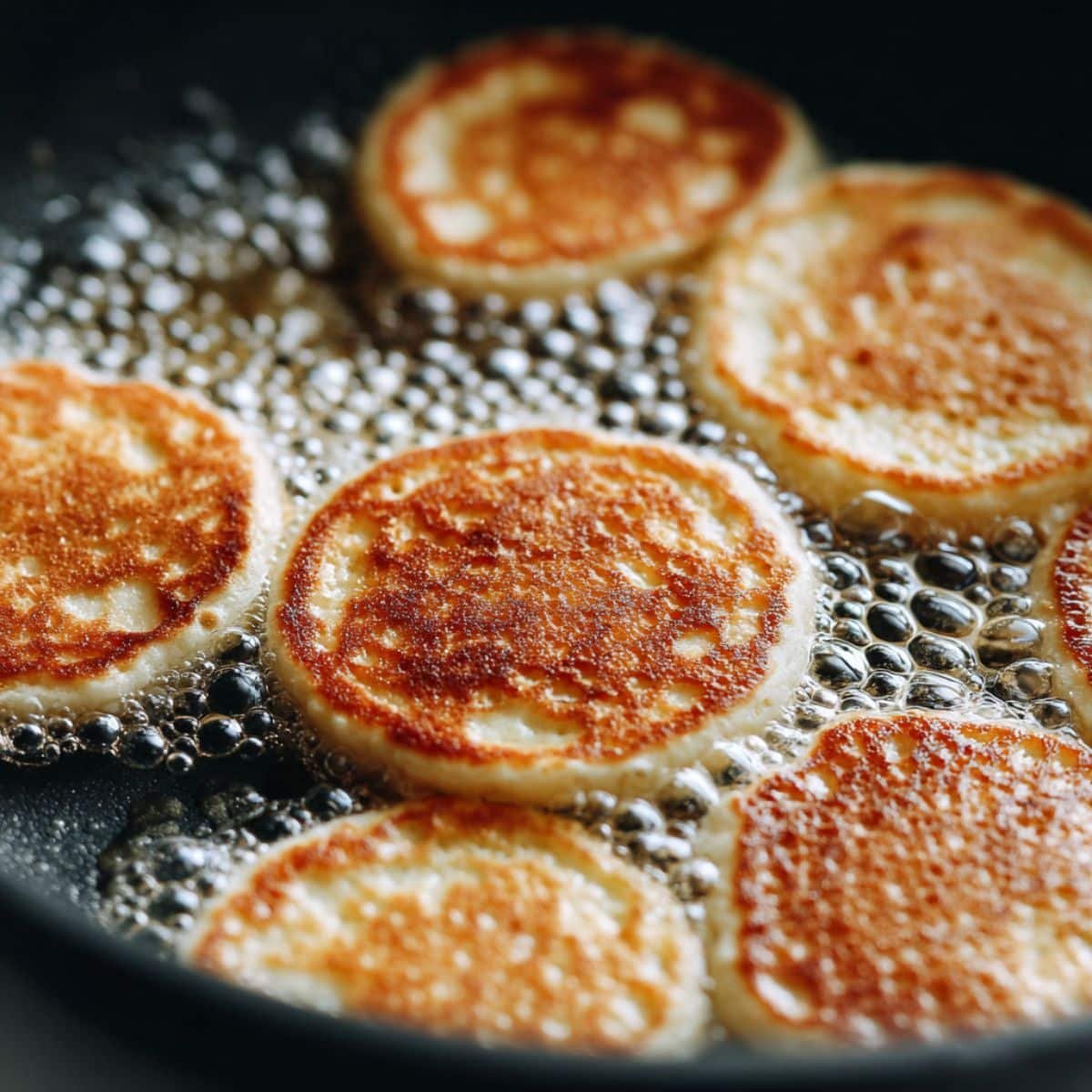 Cooking cottage cheese pancakes on skillet