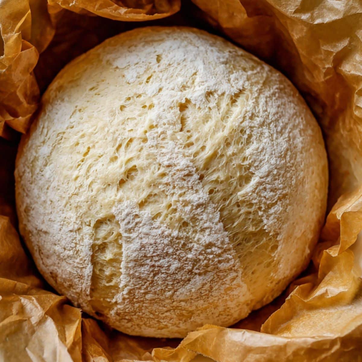 Shaped bread dough ready to bake in a Dutch oven	