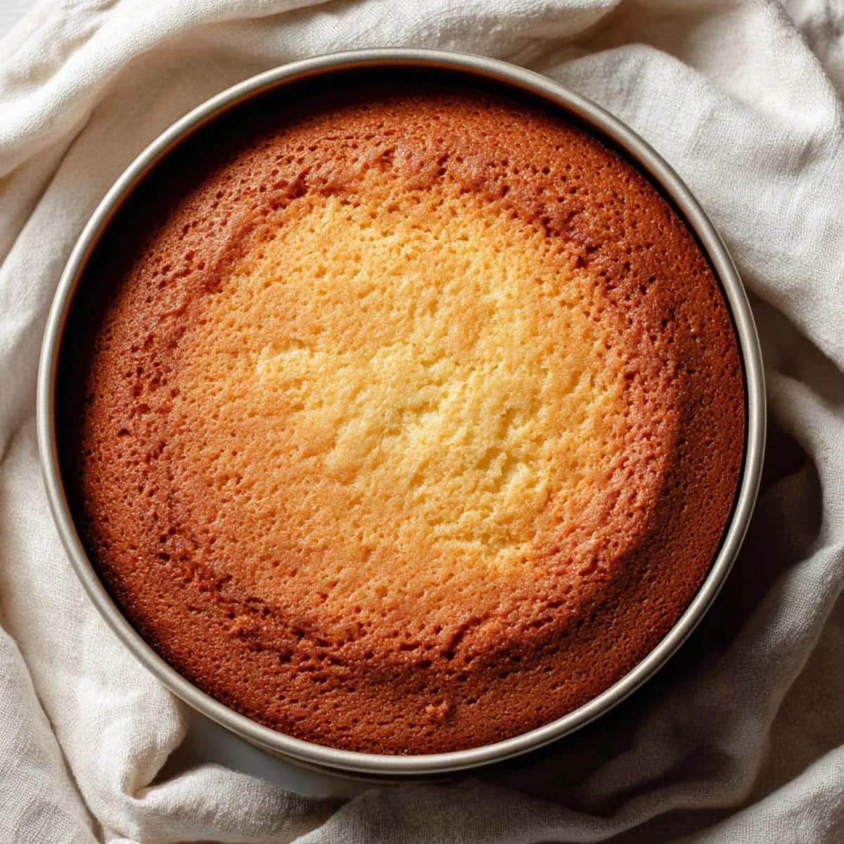 Moist homemade Condensed Milk Cake on a white kitchen table, top-down amateur photo