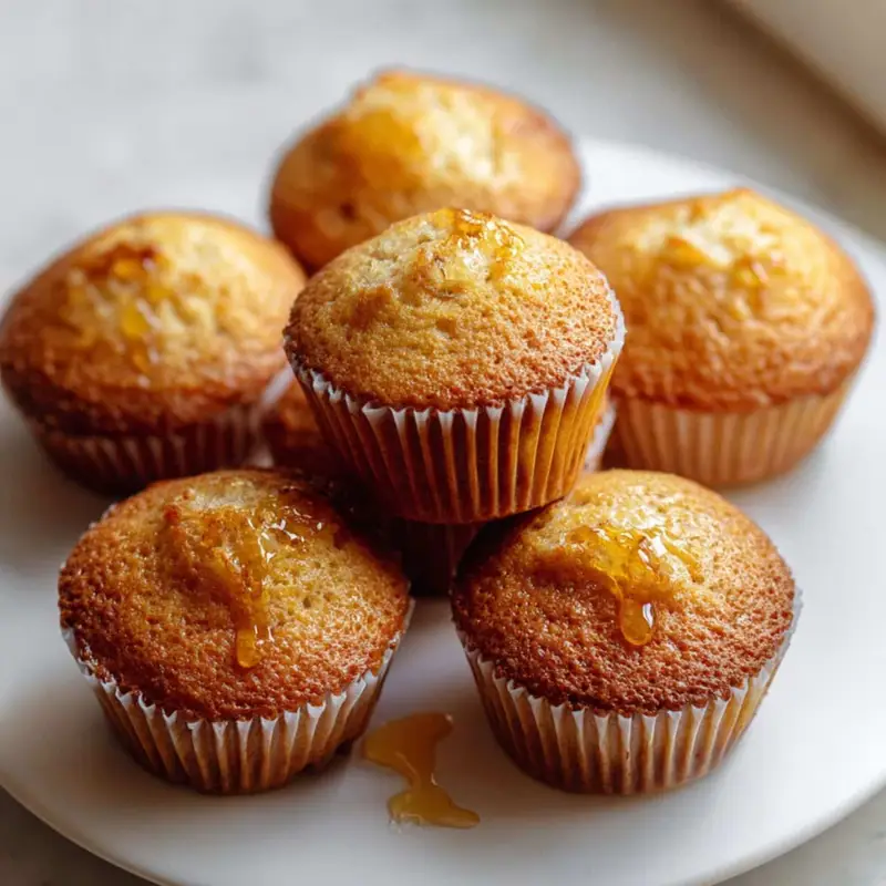 Homemade honey cupcakes with golden tops on a white kitchen table, photographed from above in natural daylight.