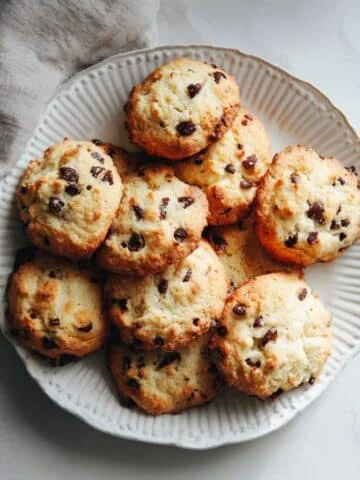 Homemade cottage cheese cookies on white kitchen counter, soft and chewy
