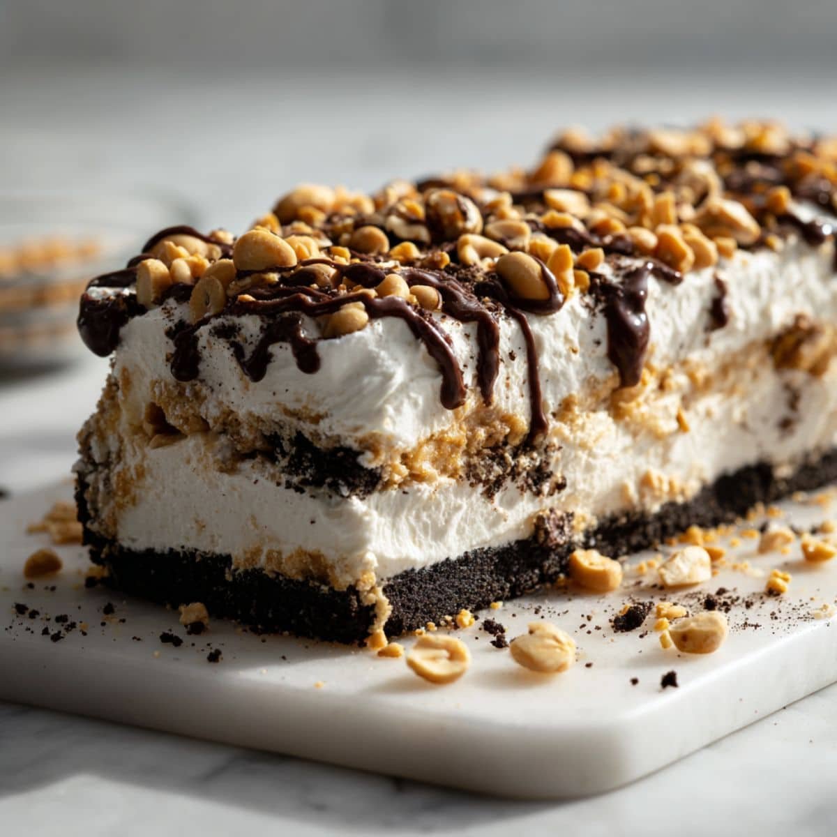Buster bar ice cream cake on white counter