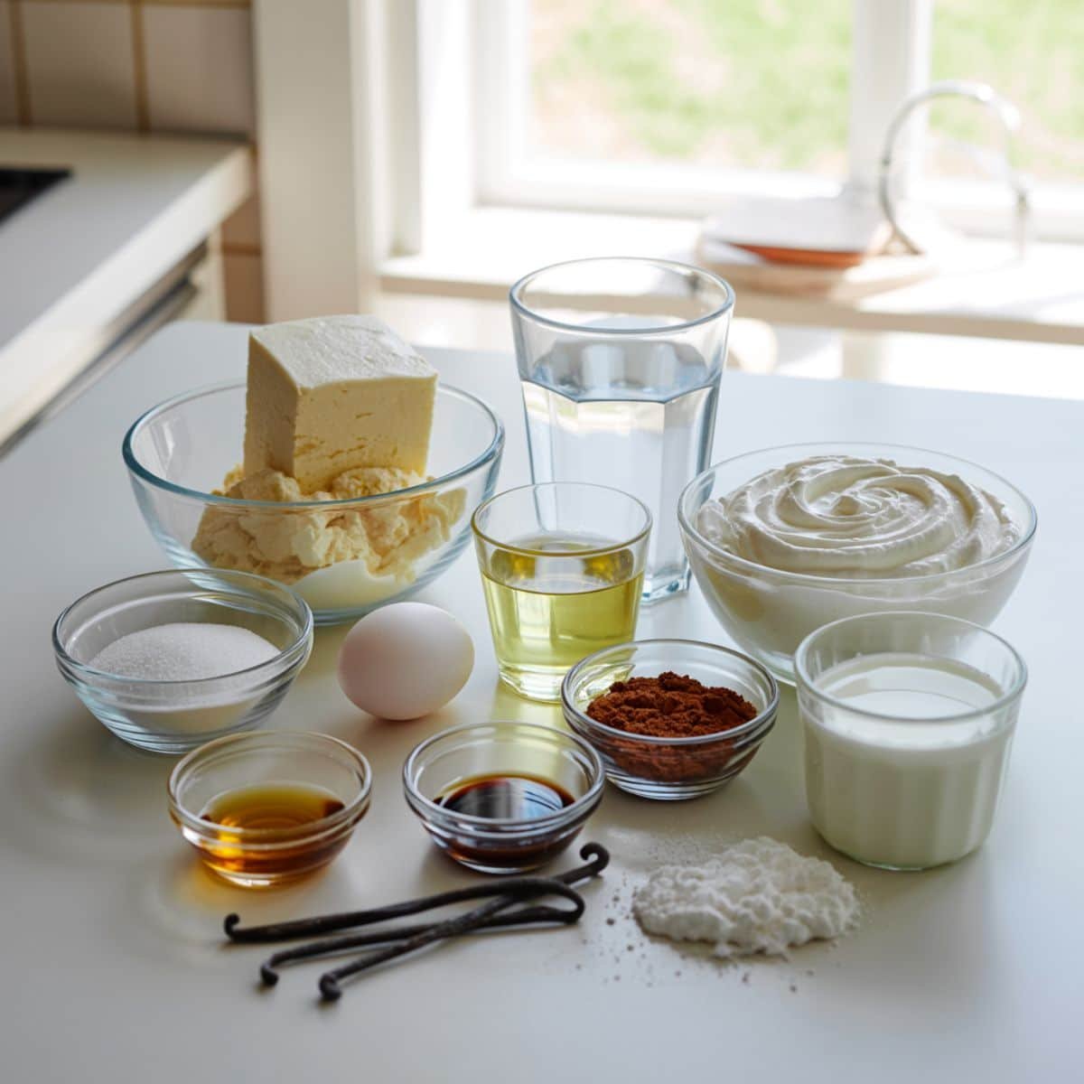 All ingredients for homemade Italian Love Cake displayed on a white kitchen table
