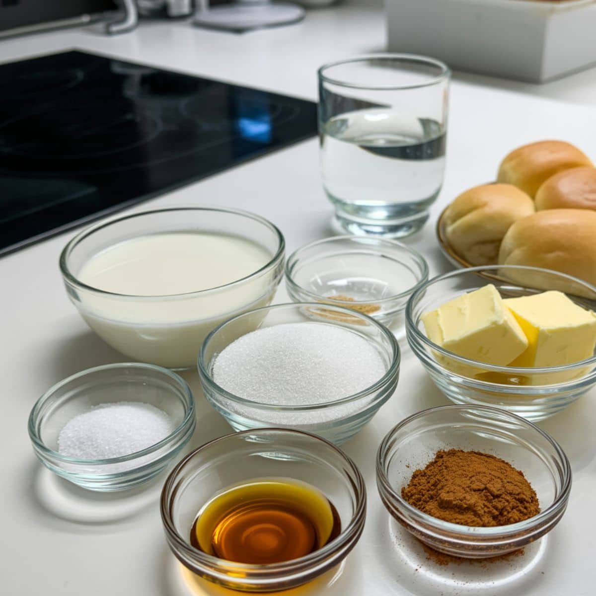 Pani Popo recipe ingredients on white kitchen table, top-down view.