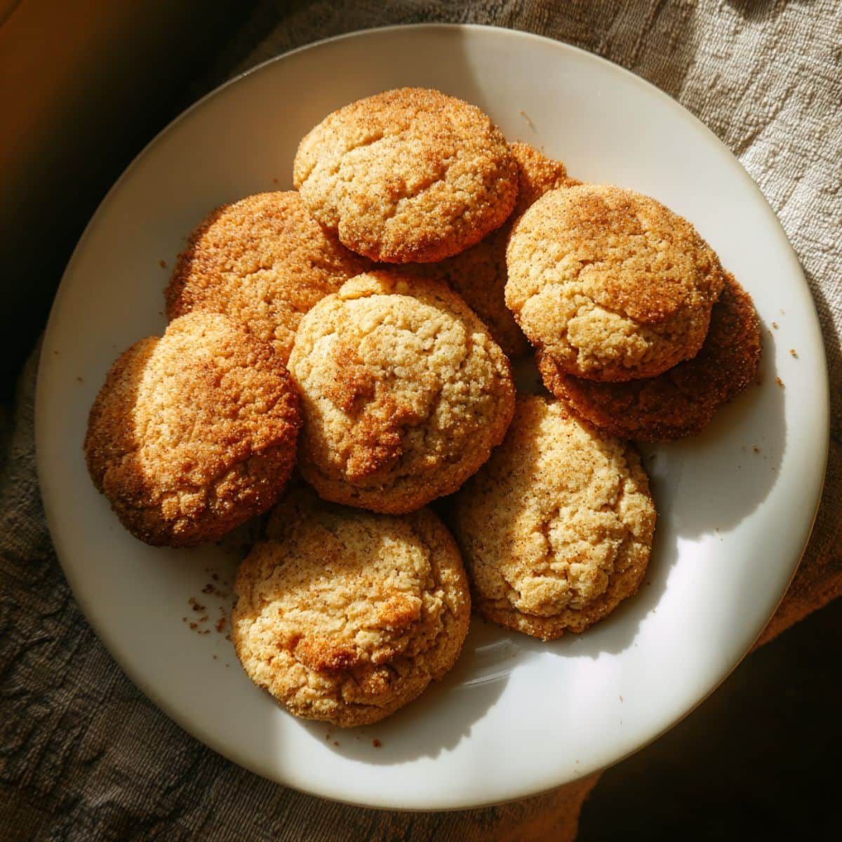 Soft homemade applesauce cookies on a white plate, shot from above.